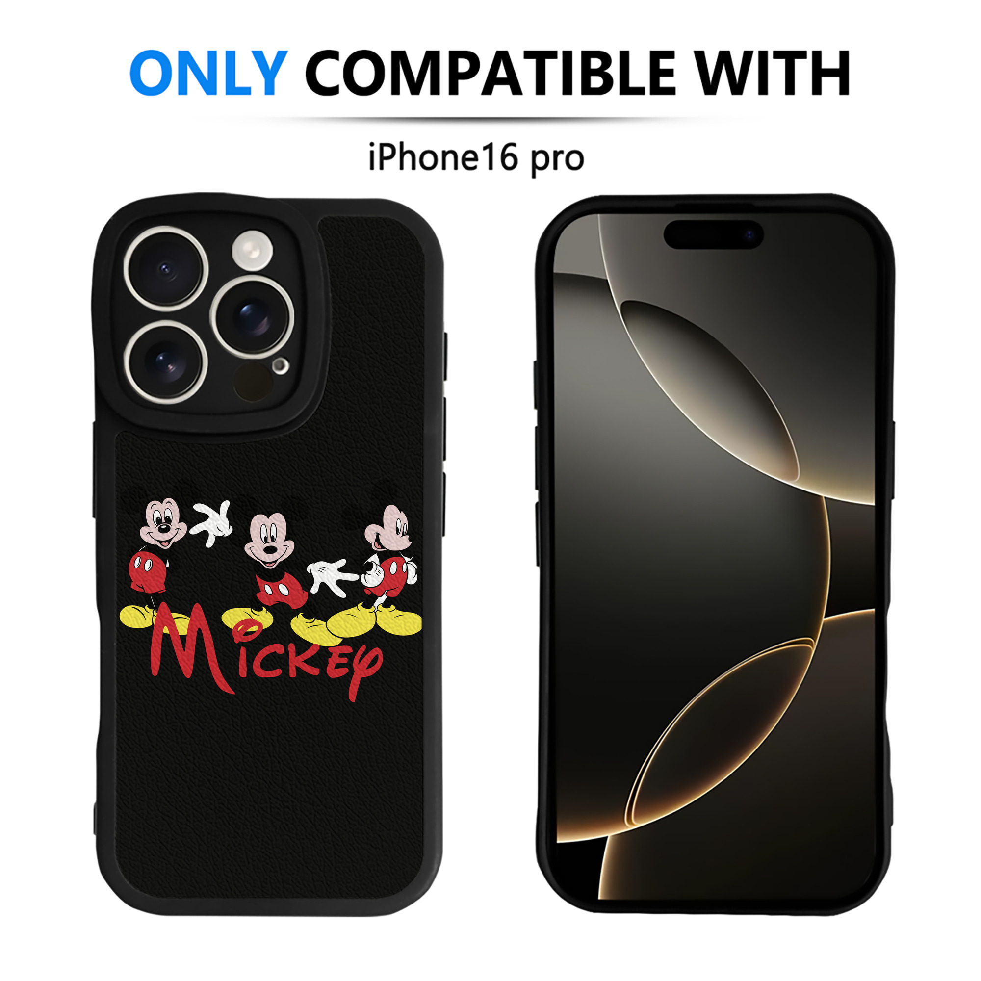（画像用） ミッキーマウス Mickey Mouse 【iPhone 16シリーズ対応】シリコンスマホケース（レザー調） 材質：シリコン